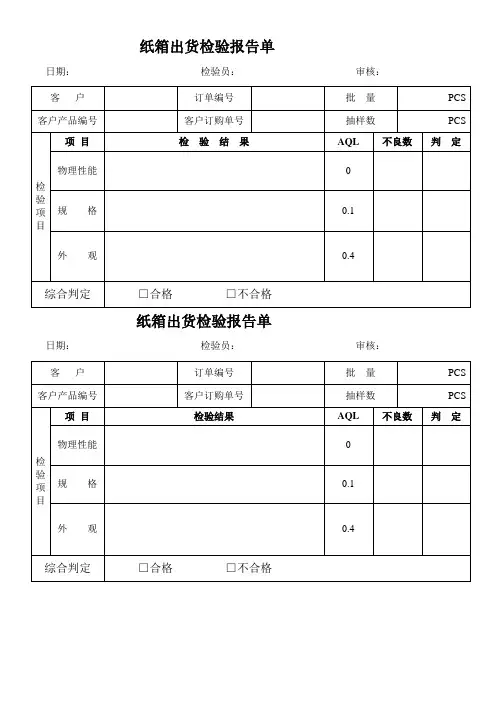 纸箱出货检验报告单