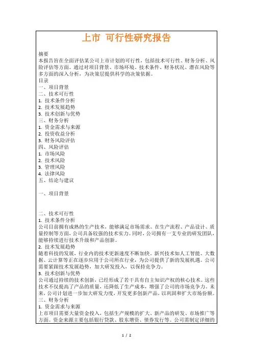 上市可行性研究报告