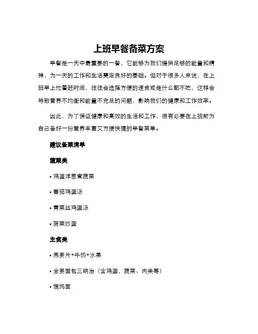 上班早餐备菜方案