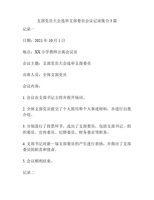 支部党员大会选举支部委员会议记录集合3篇