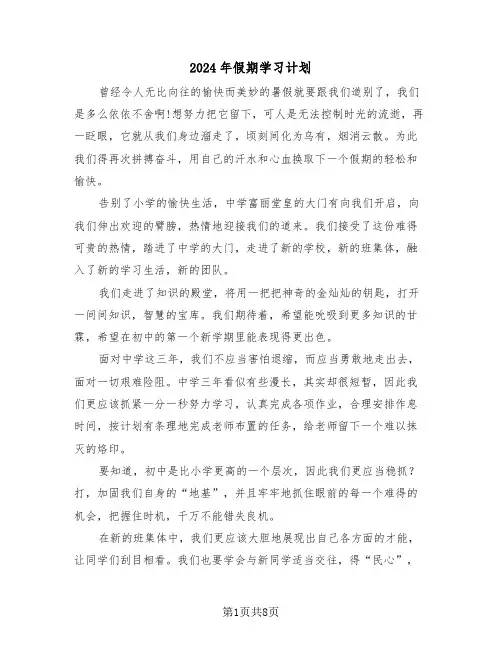 2024年假期学习计划（5篇）