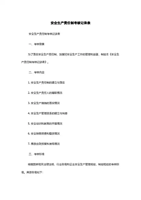 安全生产责任制考核记录表