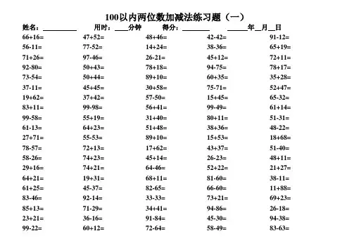 一百道100以内两位数加减法试题(按f9更新题目)