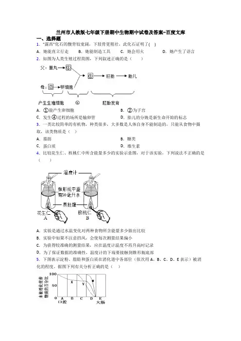 兰州市人教版七年级下册期中生物期中试卷及答案-百度文库