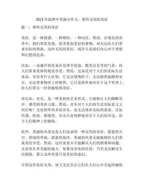 2023年淄博中考满分作文：那些无用的美好