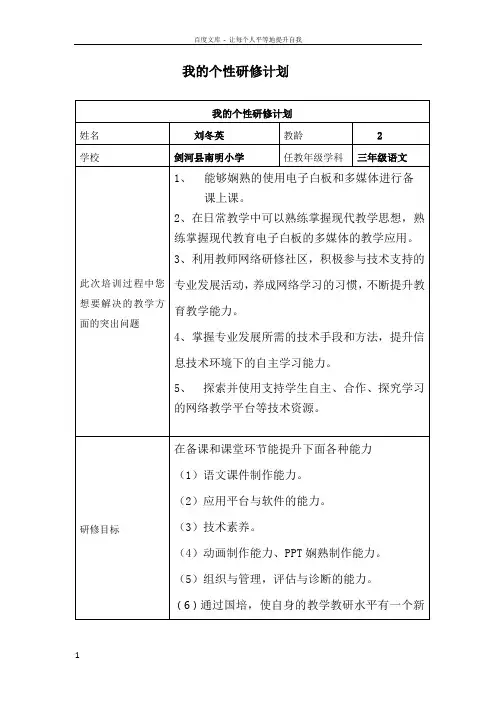 国培个人研修计划