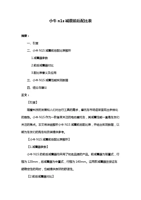 小牛n1s减震前后配比表