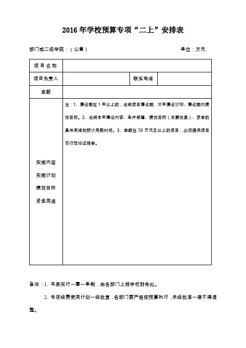 2016年学校预算专项二上安排表