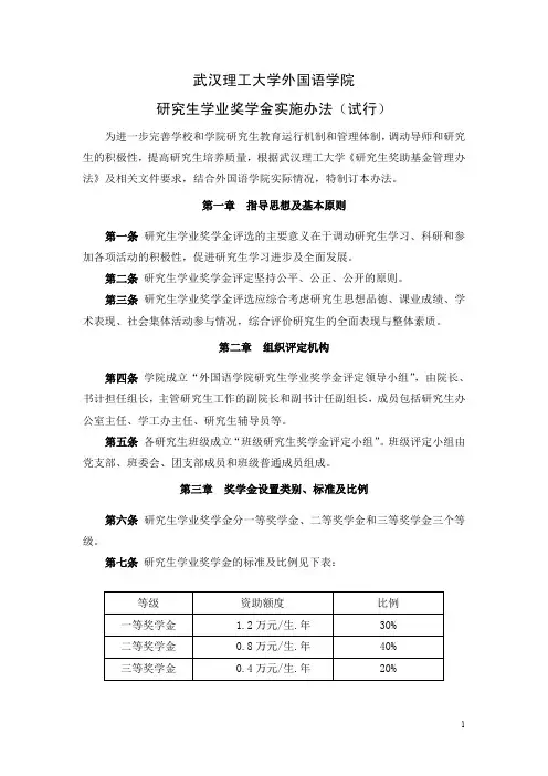 武汉理工大学外国语学院研究生学业奖学金实施办法(试行)
