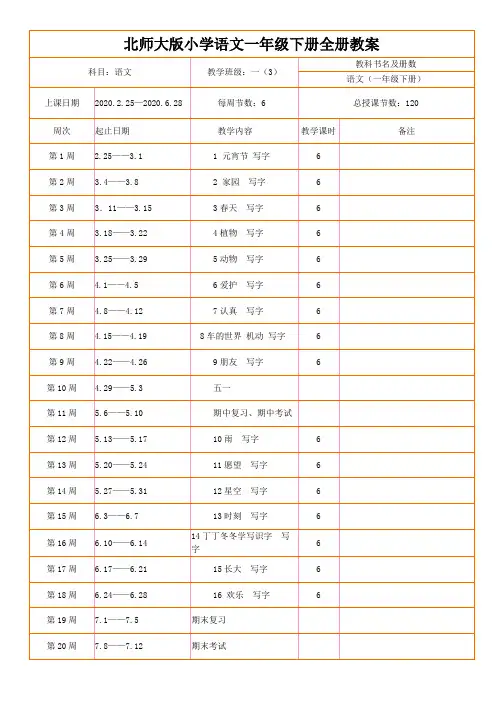 北师大版小学语文一年级下册全册教案