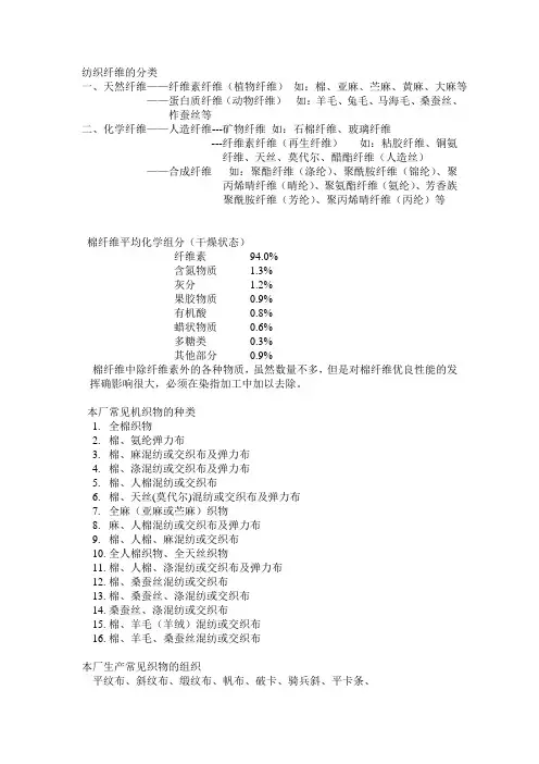 纺织纤维的分类