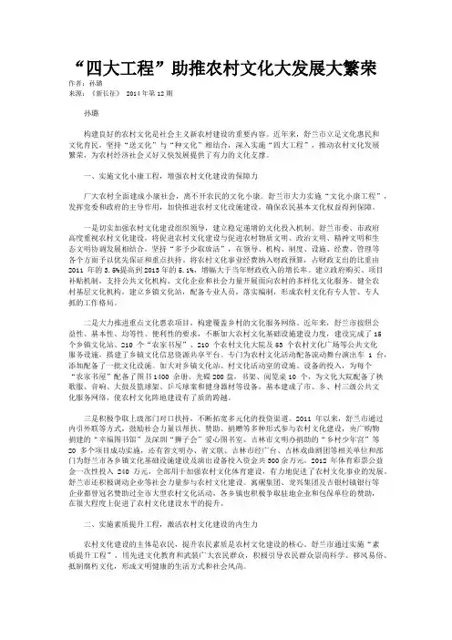 “四大工程”助推农村文化大发展大繁荣       