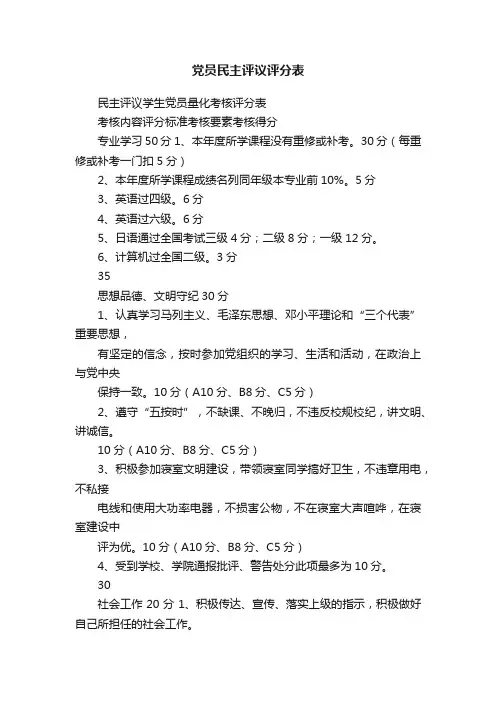 党员民主评议评分表