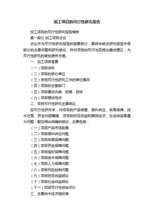 加工项目的可行性研究报告