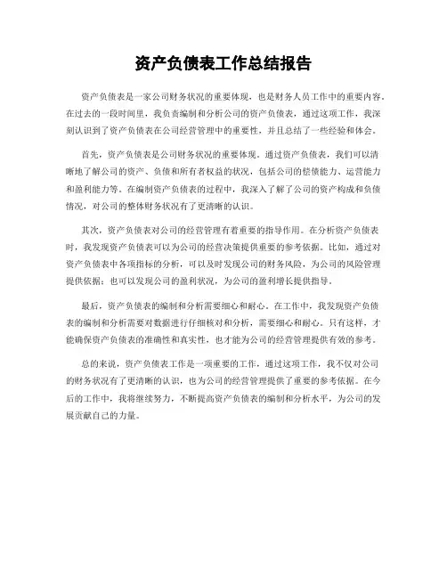 资产负债表工作总结报告