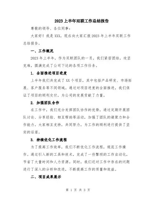 2023上半年双联工作总结报告
