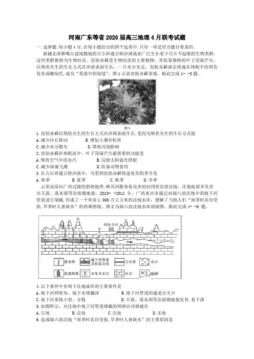 河南广东等省2020届高三地理4月联考试题[含答案]