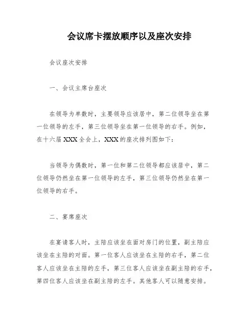 会议席卡摆放顺序以及座次安排