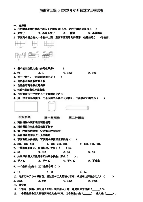 海南省三亚市2020年小升初数学三模试卷