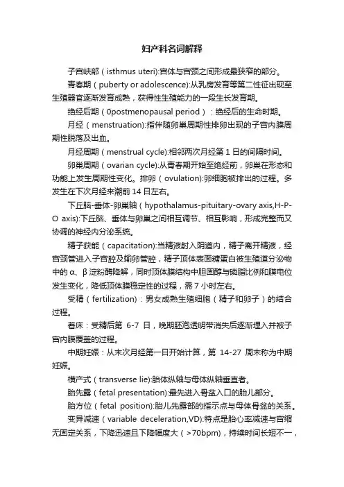 妇产科名词解释