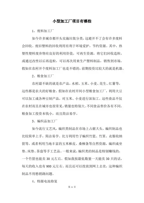 小型加工厂项目有哪些