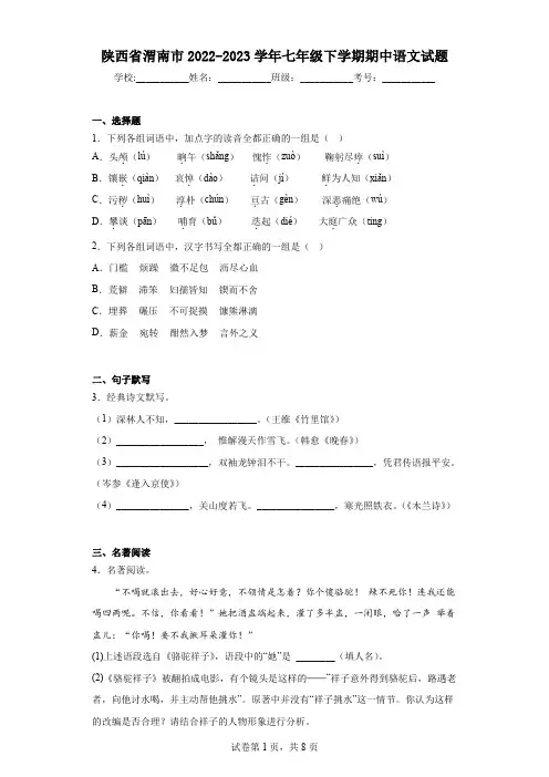 陕西省渭南市2022-2023学年七年级下学期期中语文试题