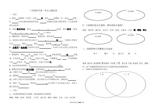 教科版小学科学三年级上册第一单元植物习题试卷