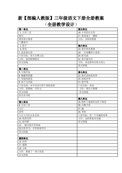 2020年部编版三年级语文下册 全册教案设计