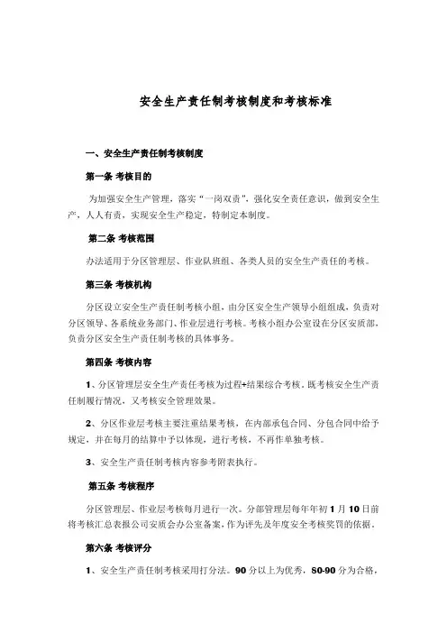 安全生产责任制考核制度和考核标准