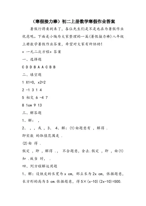 (寒假接力棒)初二上册数学寒假作业答案