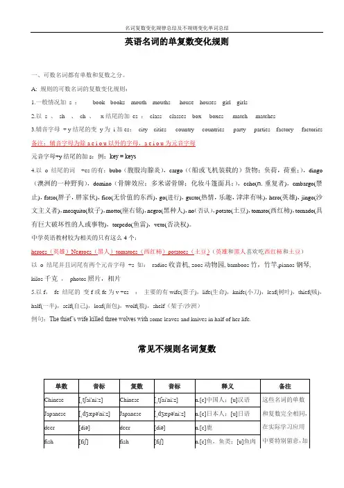 名词复数变化规律总结及不规则变化单词总结