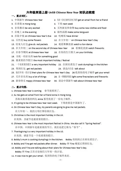 [译林版]六年级英语上册Unit8 Chinese New Year知识点梳理
