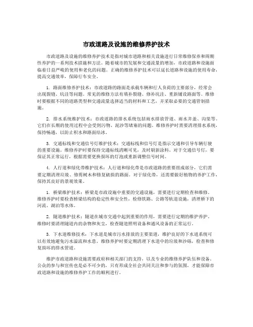 市政道路及设施的维修养护技术