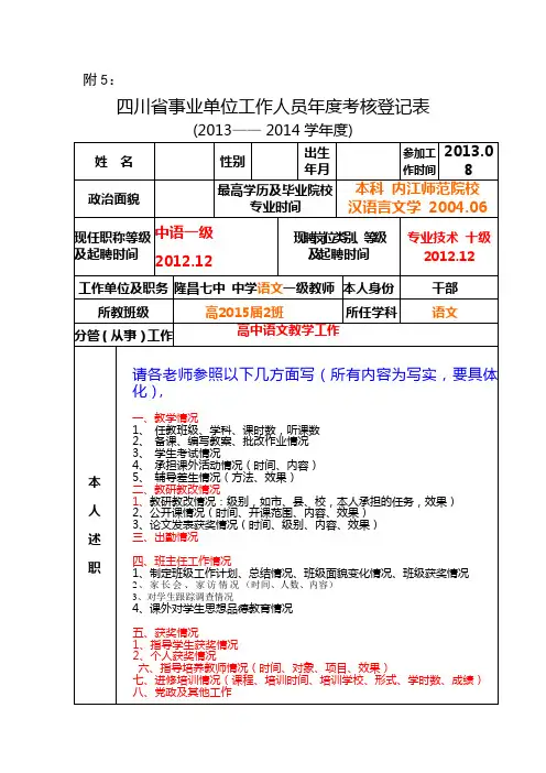 年度考核表模板