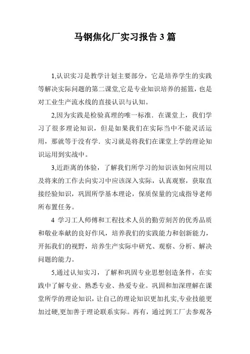 马钢焦化厂实习报告3篇