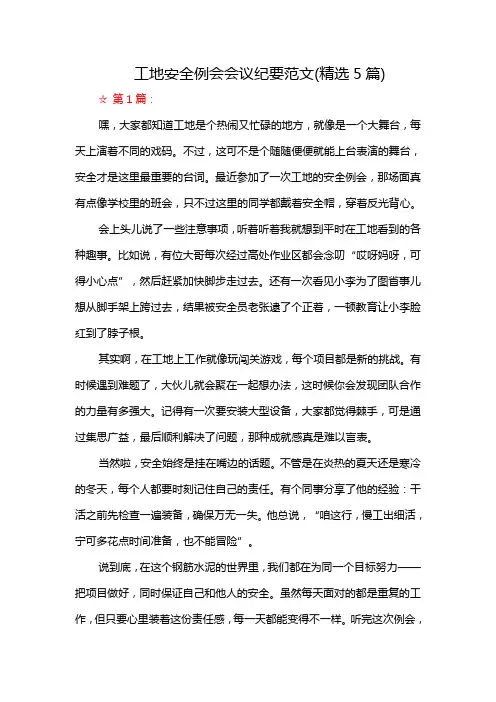 工地安全例会会议纪要范文(精选5篇)