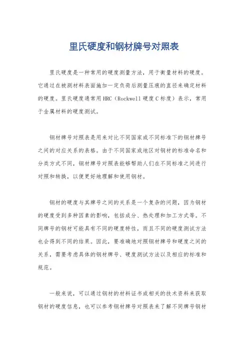 里氏硬度和钢材牌号对照表