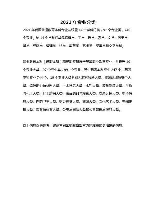 2021年专业分类