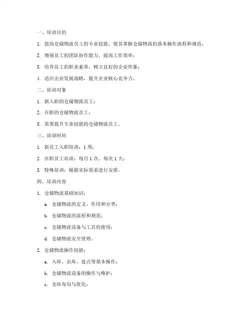 仓储物流员工培训计划方案