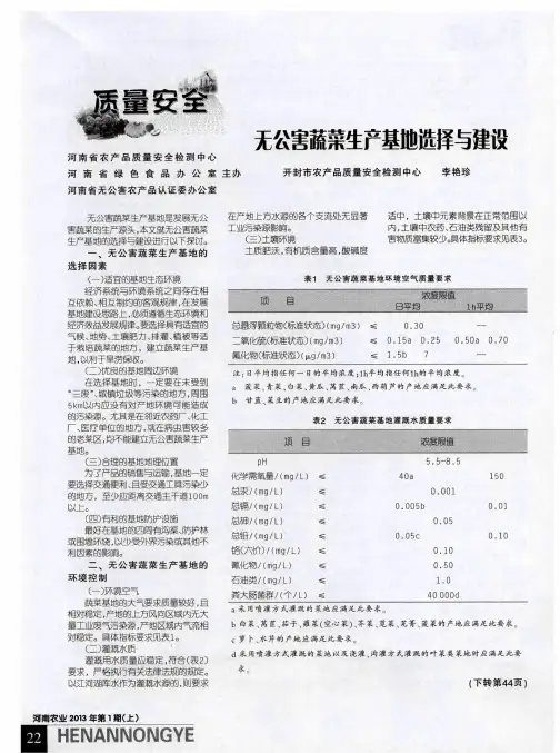 无公害蔬菜生产基地选择与建设