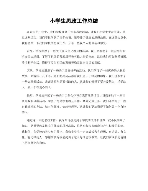 小学生思政工作总结