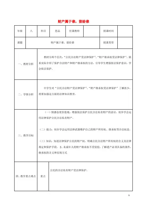 八年级政治上册 第四单元 我们依法享有人身权、财产 第九课 依法享有财产权、消费者权 第1框 财产属