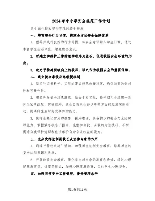 2024年中小学安全规范工作计划（五篇）