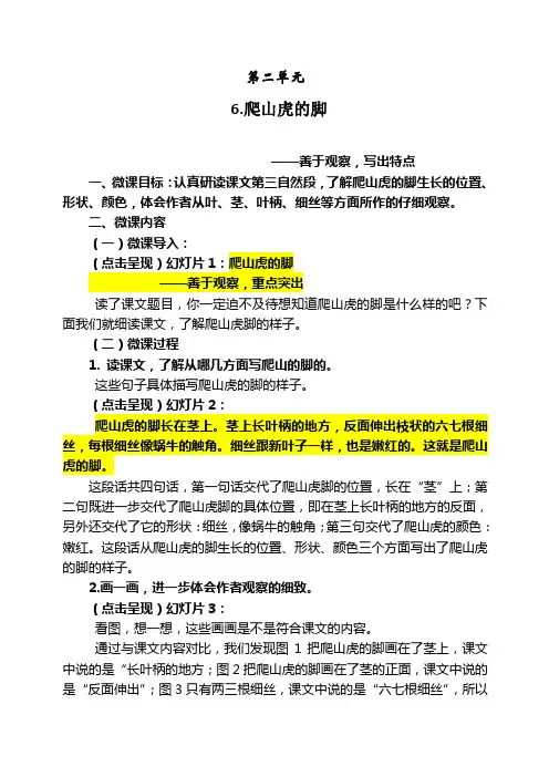 四年级语文上册《爬山虎的脚》微课教案