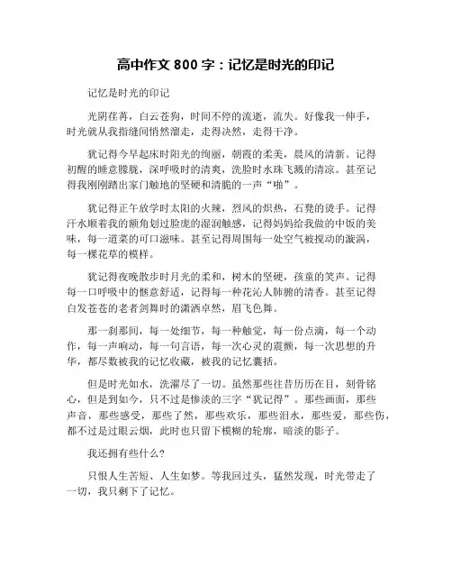 高中作文800字：记忆是时光的印记