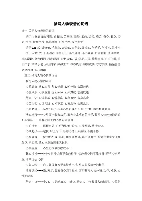描写人物表情的词语