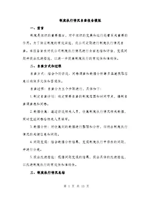 制度执行情况自查报告模版（五篇）