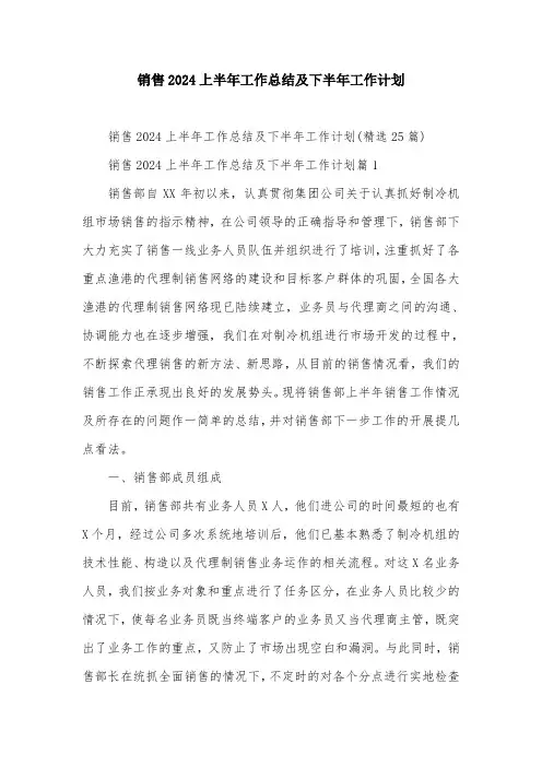 销售2024上半年工作总结及下半年工作计划