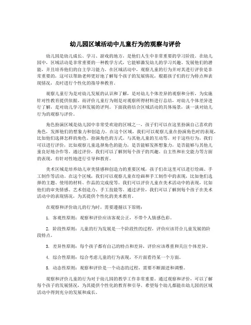 幼儿园区域活动中儿童行为的观察与评价