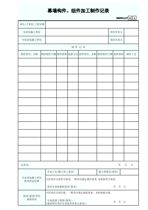 幕墙构件、组件加工制作记录GD2301117